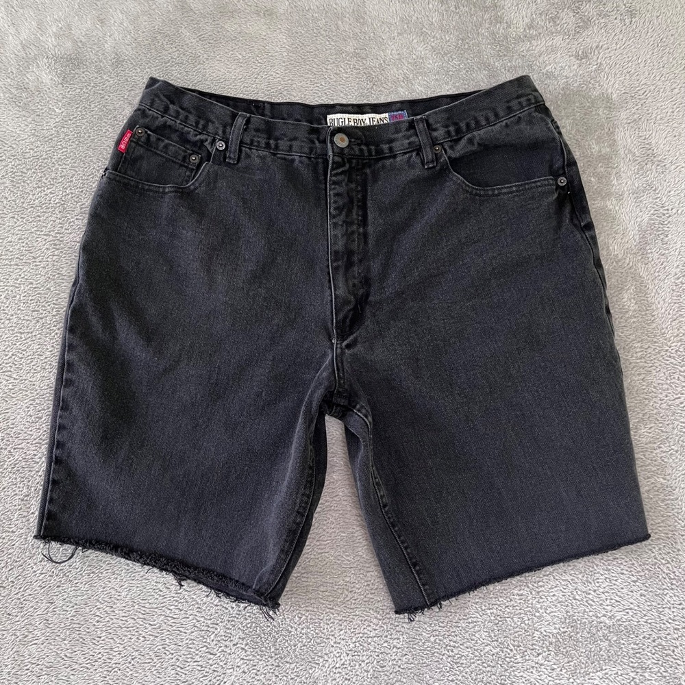 Vintage Bugle Boy Shorts Mens 35 (38 Tag) Black Cutoffs 10"‎ Inseam Faded Denim